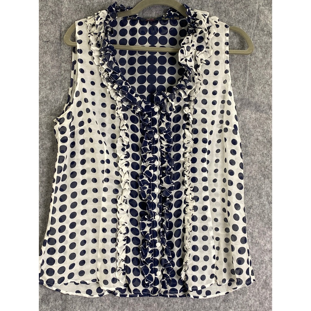 Paul &‎ Shark Yachting Silk Blend Polka Dot Ruffle Blouse Italy Sz 48 (US 12/14)